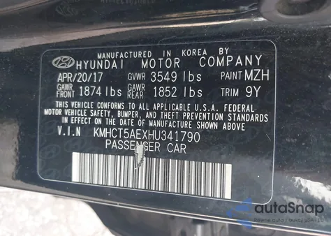 2017 Hyundai Accent Se from USA, damaged, VIN KMHCT5AEXHU341790